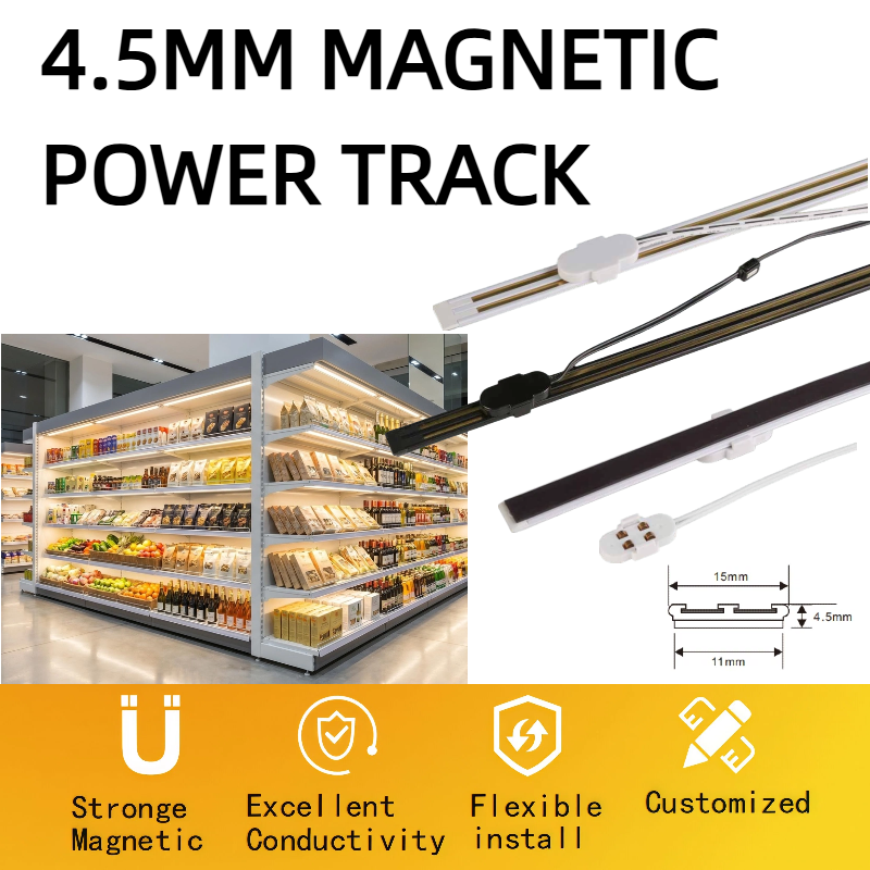 4.5mm magnetic power track for metal retail shelving