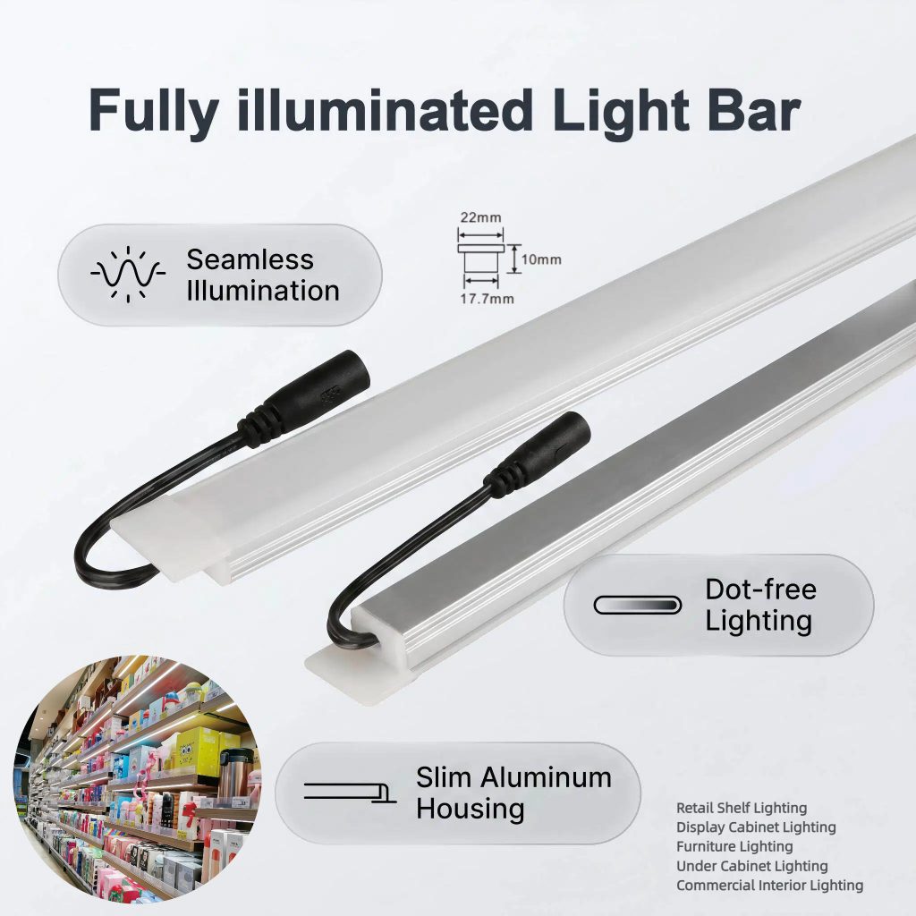 Fully illuminated light bar for supermarket wood shelving decoration - UnioneLED