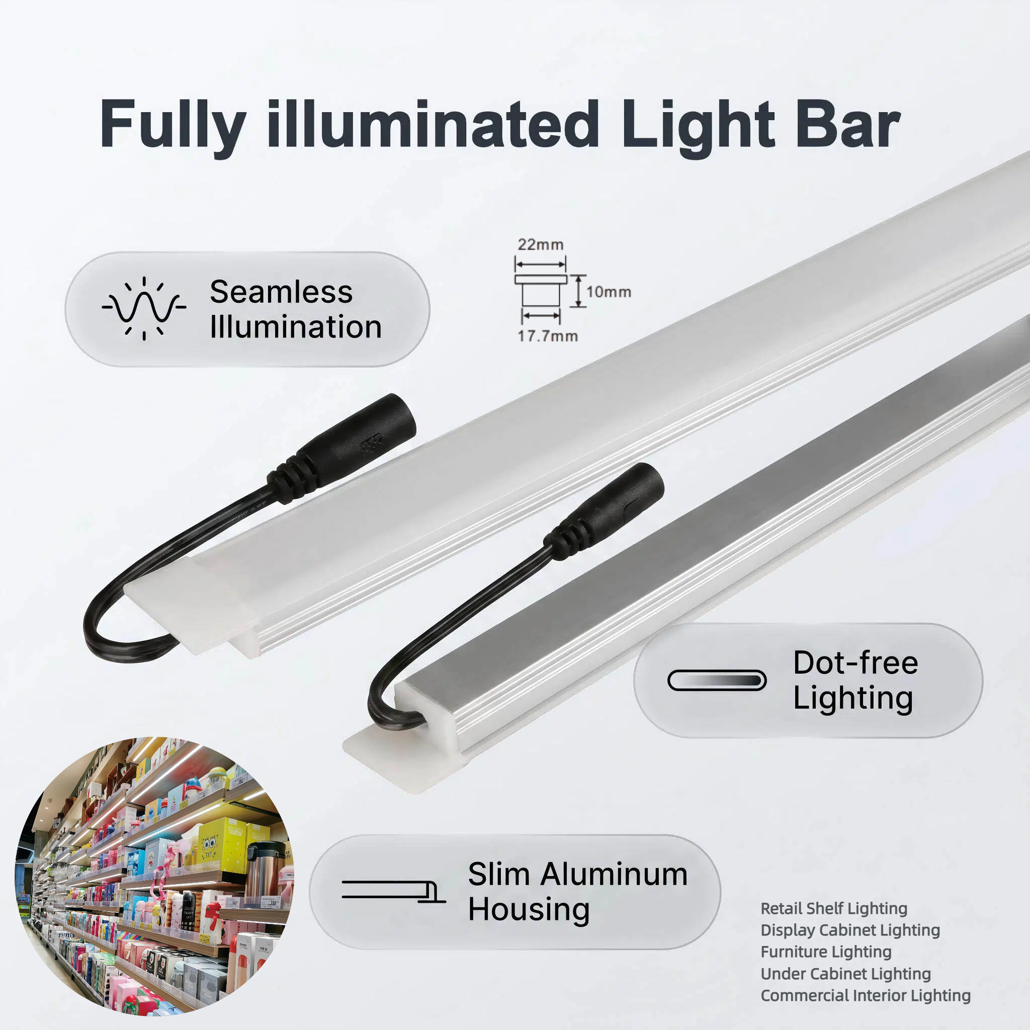 Fully illuminated light bar for supermarket wood shelving decoration - UnioneLED