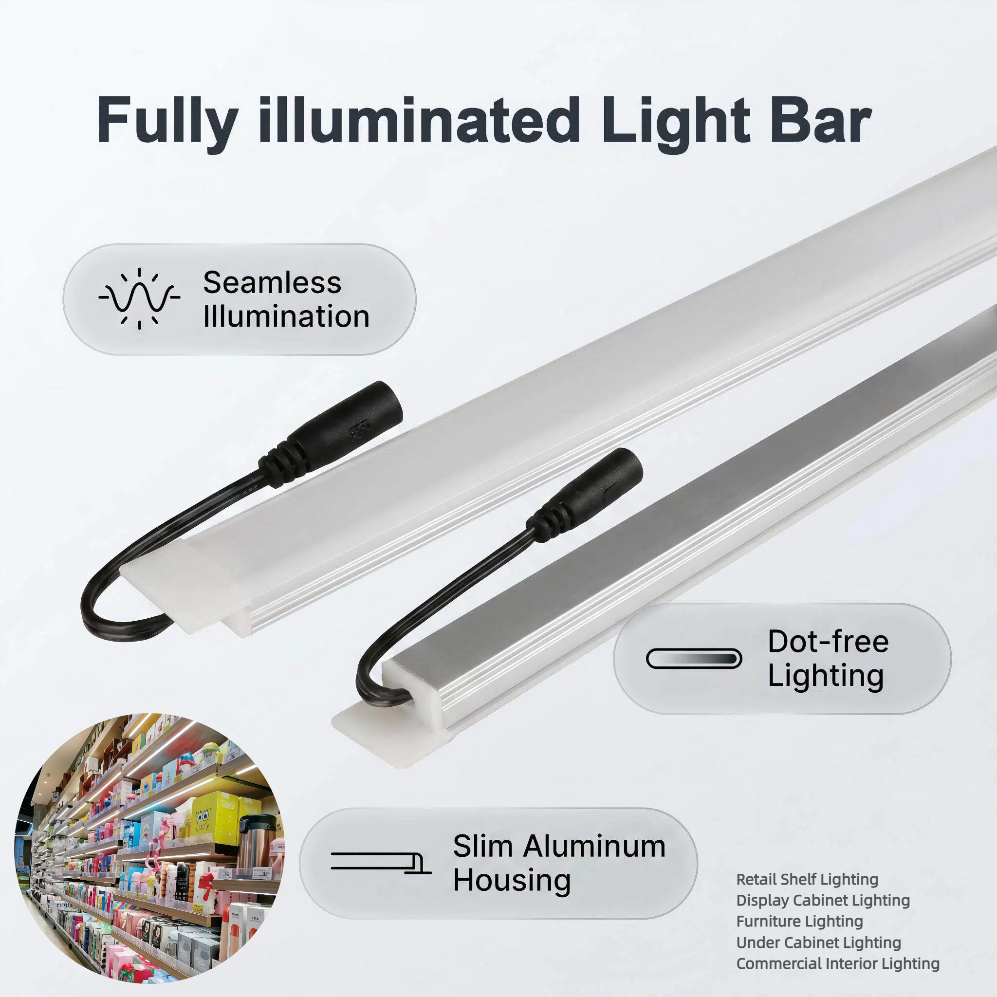Fully illuminated light bar for supermarket wood shelving decoration - UnioneLED