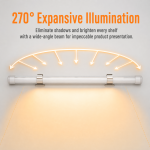UnioneLED 270 degree slim magnetic LED tube light bar with silver mounting clips for retail shelf and gondola display lighting