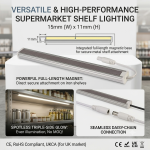 Triple-side magnetic LED light bar for display shelf light and gondola shelf lighting system.