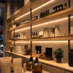 Ultra-thin embedded recessed LED light bar on supermarket gondola wood shelves - UnioneLED