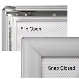 LED snap frame shown open and securely closed