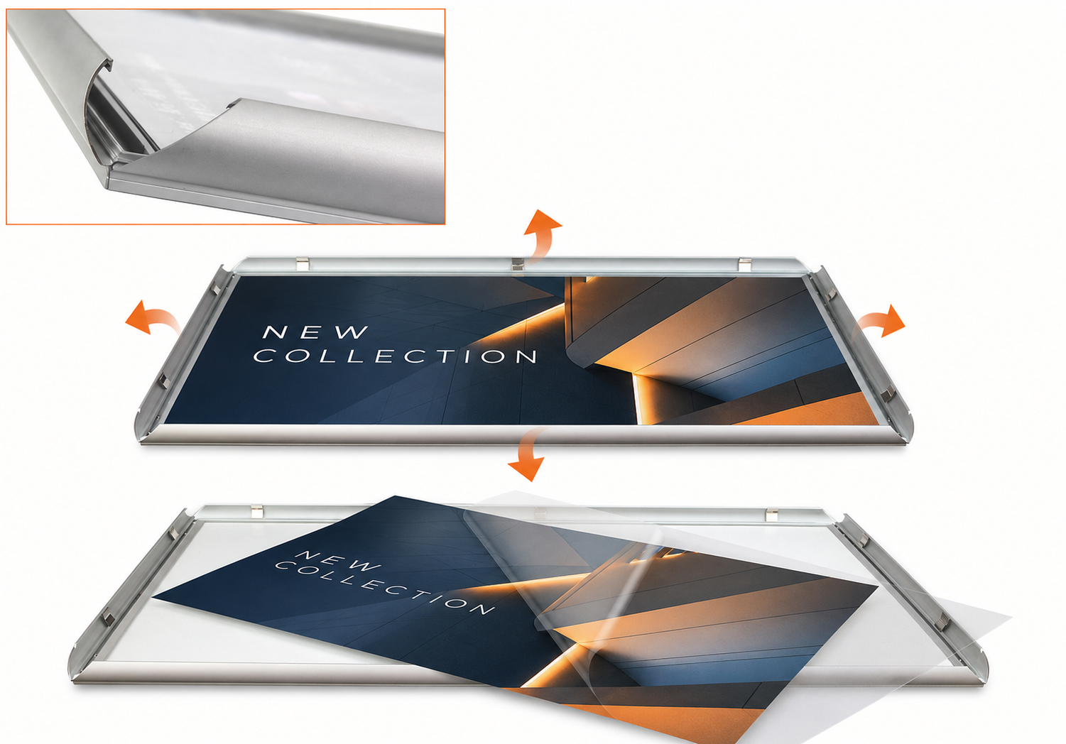 LED snap lighting box open frame with replaceable poster