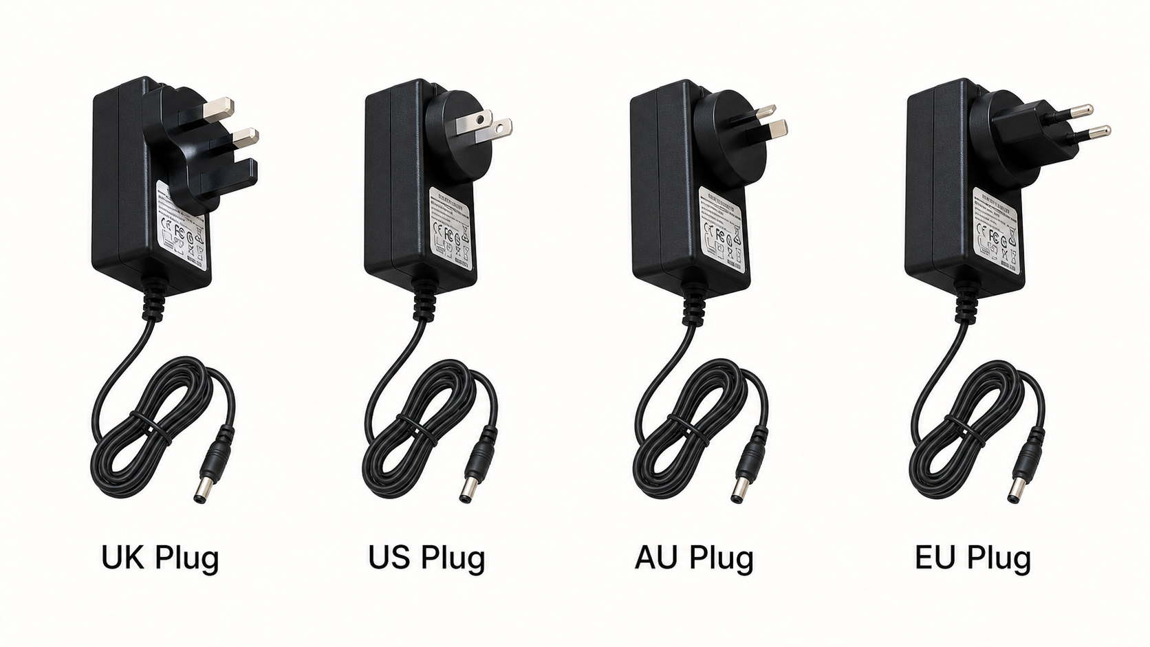Regional power adapters with cables for LED snap lighting box