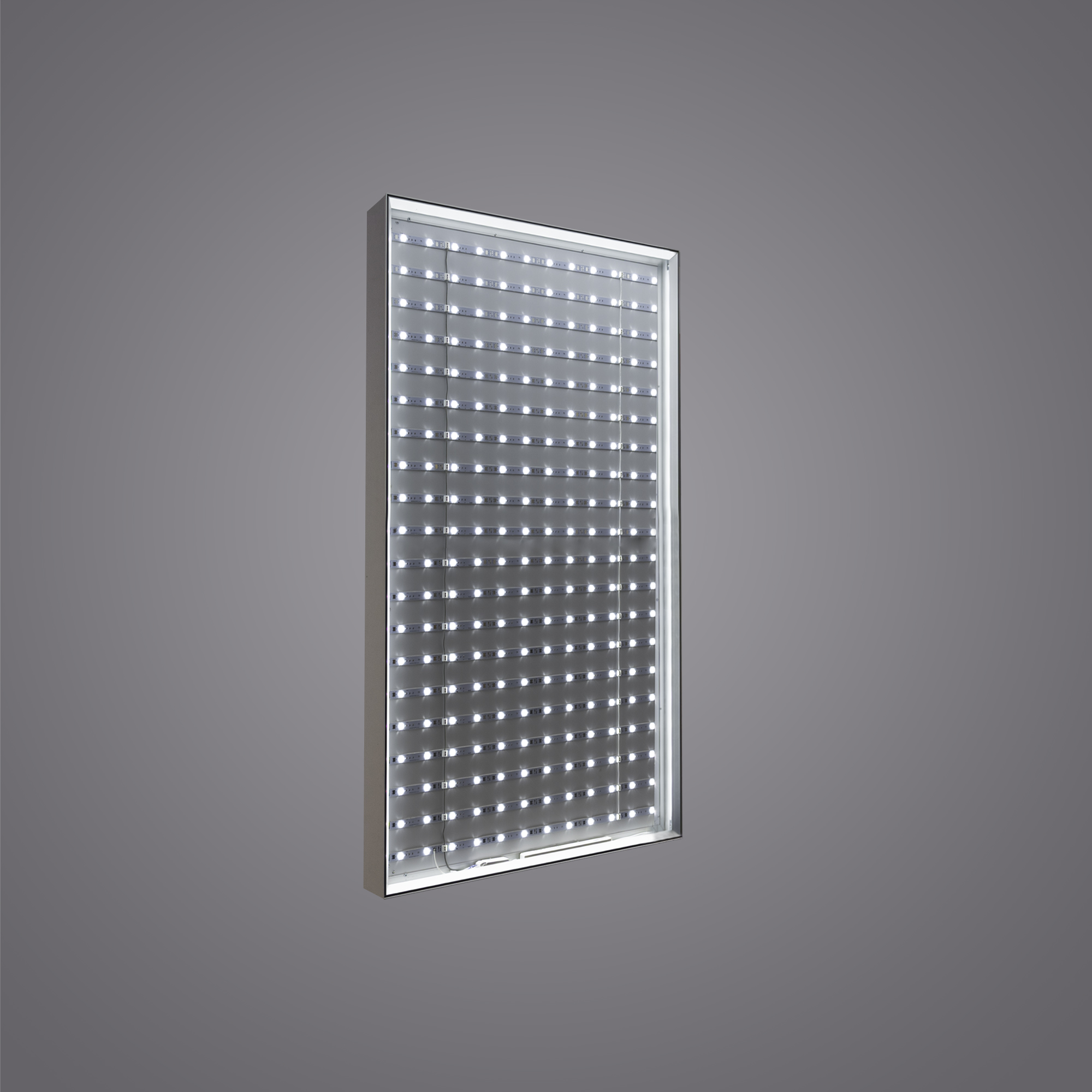 Freestanding SEG light box frame showing horizontal LED bar construction