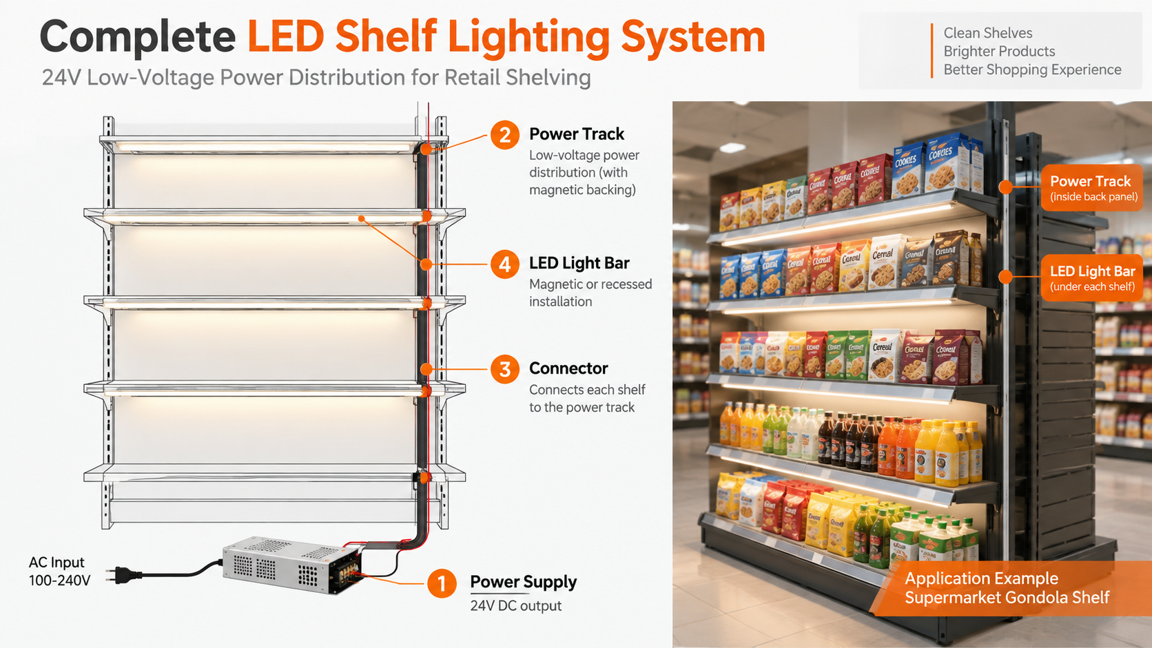 Complete LED Shelf Lighting & Power Track System