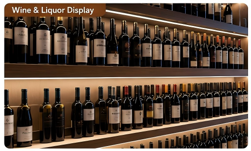 Shelf power track system for wine and beverage retail displays